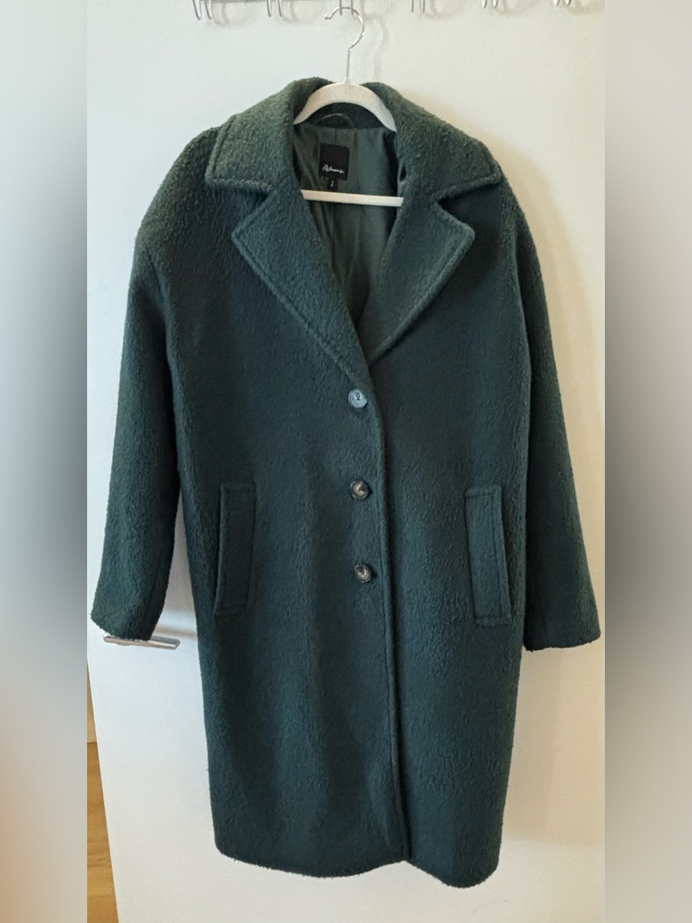 Long Bouclé Coat with Three-Button Closure